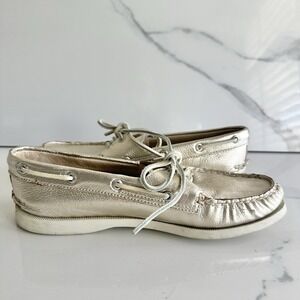 Sperry Topsider Gold Leather Boat Shoes Women's‎ Size 7.5 Preppy Nautical